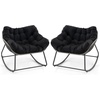 image:imageGiantex Outdoor Rocking Chair with Padded Cushion Oversized Papasan Chair PE Rattan Egg Rocker for Reading Front Porch Garden Patio Backyard 1BlackBlack