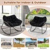 image:imageGiantex Outdoor Rocking Chair with Padded Cushion Oversized Papasan Chair PE Rattan Egg Rocker for Reading Front Porch Garden Patio Backyard 1BlackBlack