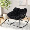image:imageGiantex Outdoor Rocking Chair with Padded Cushion Oversized Papasan Chair PE Rattan Egg Rocker for Reading Front Porch Garden Patio Backyard 1BlackBlack