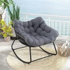 image:imageGiantex Outdoor Rocking Chair with Padded Cushion Oversized Papasan Chair PE Rattan Egg Rocker for Reading Front Porch Garden Patio Backyard 1BlackGrey