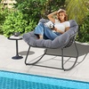 image:imageGiantex Outdoor Rocking Chair with Padded Cushion Oversized Papasan Chair PE Rattan Egg Rocker for Reading Front Porch Garden Patio Backyard 1BlackGrey