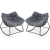 image:imageGiantex Outdoor Rocking Chair with Padded Cushion Oversized Papasan Chair PE Rattan Egg Rocker for Reading Front Porch Garden Patio Backyard 1BlackGrey