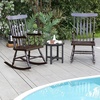 image:imageGiantex Outdoor Wood Rocking Chair  Patio Rocking Chair with Solid Rubber Wood Frame Slat Back Outside amp Indoor Rocker for Garden Poolside Balcony Backyard Lawn Front Porch Rocker NaturalDark Coffee
