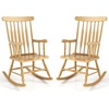 image:imageGiantex Outdoor Wood Rocking Chair  Patio Rocking Chair with Solid Rubber Wood Frame Slat Back Outside amp Indoor Rocker for Garden Poolside Balcony Backyard Lawn Front Porch Rocker NaturalNatural