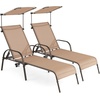 image:imageGiantex Patio Chaise Lounge Chair Outdoor Beach Chair with Adjustable Canopy Cupholder 5Level Backrest Metal Frame Sunbathing Lounger for Tanning Outside Poolside Yard Lawn BrownBrown