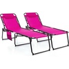 image:imageGiantex Patio Lounge Chairs for Outside  Folding Tanning Chair wHeadrest 4 Adjustable Positions Side Pocket Outdoor Chaise Lounge for Camping Pool Sunbathing Beach Chair PinkPink