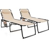 image:imageGiantex Patio Lounge Chairs for Outside  Folding Tanning Chair wHeadrest 4 Adjustable Positions Side Pocket Outdoor Chaise Lounge for Camping Pool Sunbathing Beach Chair PinkBeige