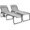 image:imageGiantex Patio Lounge Chairs for Outside  Folding Tanning Chair wHeadrest 4 Adjustable Positions Side Pocket Outdoor Chaise Lounge for Camping Pool Sunbathing Beach Chair PinkGrey