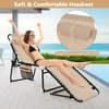 image:imageGiantex Patio Lounge Chairs for Outside  Folding Tanning Chair wHeadrest 4 Adjustable Positions Side Pocket Outdoor Chaise Lounge for Camping Pool Sunbathing Beach Chair PinkBeige