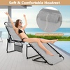 image:imageGiantex Patio Lounge Chairs for Outside  Folding Tanning Chair wHeadrest 4 Adjustable Positions Side Pocket Outdoor Chaise Lounge for Camping Pool Sunbathing Beach Chair PinkGrey