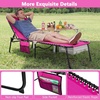 image:imageGiantex Patio Lounge Chairs for Outside  Folding Tanning Chair wHeadrest 4 Adjustable Positions Side Pocket Outdoor Chaise Lounge for Camping Pool Sunbathing Beach Chair PinkPink