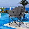image:imageGiantex Portable Camping Chair Outdoor Folding Moon Saucer Chair for Lawn with Soft Padded Seat Cup Holder and Carry BagGrey