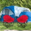 image:imageGiantex Portable Camping Chair Outdoor Folding Moon Saucer Chair for Lawn with Soft Padded Seat Cup Holder and Carry BagRed