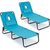 image:imageGiantex Tanning Chair 350lbs Adjustable Patio Lounge Chair wFace Hole Removable Pillows Carry Strap Folding Outdoor Chaise Lounge for Layout Beach Poolside Lawn 1 Stripe PinkTurquoise