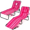 image:imageGiantex Tanning Chair 350lbs Adjustable Patio Lounge Chair wFace Hole Removable Pillows Carry Strap Folding Outdoor Chaise Lounge for Layout Beach Poolside Lawn 1 Stripe PinkStripe Pink