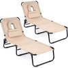 image:imageGiantex Tanning Chair 350lbs Adjustable Patio Lounge Chair wFace Hole Removable Pillows Carry Strap Folding Outdoor Chaise Lounge for Layout Beach Poolside Lawn 1 Stripe PinkBeige