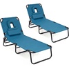image:imageGiantex Tanning Chair 350lbs Adjustable Patio Lounge Chair wFace Hole Removable Pillows Carry Strap Folding Outdoor Chaise Lounge for Layout Beach Poolside Lawn 1 Stripe PinkSteel Blue