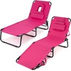 image:imageGiantex Tanning Chair 350lbs Adjustable Patio Lounge Chair wFace Hole Removable Pillows Carry Strap Folding Outdoor Chaise Lounge for Layout Beach Poolside Lawn 1 Stripe PinkPink