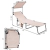 image:imageGiantex Tanning Chair Patio Chaise Lounge Chair with 5 Adjustable Position Shade Canopy Storage Pocket Camping Cot Outdoor Sunbathing Recliner for Poolside Lawn Folding Beach Chairs2 BlackBeige