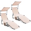 image:imageGiantex Tanning Chair Patio Chaise Lounge Chair with 5 Adjustable Position Shade Canopy Storage Pocket Camping Cot Outdoor Sunbathing Recliner for Poolside Lawn Folding Beach Chairs2 BlackBeige
