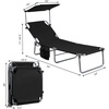 image:imageGiantex Tanning Chair Patio Chaise Lounge Chair with 5 Adjustable Position Shade Canopy Storage Pocket Camping Cot Outdoor Sunbathing Recliner for Poolside Lawn Folding Beach Chairs2 BlackBlack