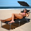 image:imageGiantex Tanning Chair Patio Chaise Lounge Chair with 5 Adjustable Position Shade Canopy Storage Pocket Camping Cot Outdoor Sunbathing Recliner for Poolside Lawn Folding Beach Chairs2 BlackBlack