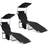 image:imageGiantex Tanning Chair Patio Chaise Lounge Chair with 5 Adjustable Position Shade Canopy Storage Pocket Camping Cot Outdoor Sunbathing Recliner for Poolside Lawn Folding Beach Chairs2 BlackBlack