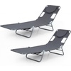 image:imageGiantex Tanning Chair with Face Hole Folding Beach Lounge Chair w 5Position Adjustable Backrest Storage Pocket Removable Cushion Outdoor Sunbathing Chair for Pool Camping 1GreenGrey