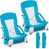 image:imageGiantex 2 Pack Folding Beach Chairs for Adults Portable Lightweight Camping Chairs wPadded Armrests Cup Holders amp Storage Pockets Low Seat Lawn Chairs wCarry Bags for Picnic Hiking amp Travel