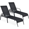 image:imageGiantex 2 Pcs Chaise Lounge Chair Adjustable Reclining Lounge Chairs Patio Furniture Backyard Lawn Sling Chaise wAdjustable Back Folding Recliners for Outdoor Beach Yard Pool BlackBlack