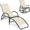 image:imageGiantex 2in1 Outdoor Rocking Chair Convertible Lounge Chair with 4Position Adjustable Backrest Curved Armrests Lightweight Aluminum Frame Patio Lounger Rocker for Porch Poolside GreyBeige