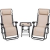 image:imageGiantex 3 PCS Zero Gravity Chair Patio Chaise Lounge Chairs Outdoor Yard Pool Recliner Folding Lounge Table Chair Set Backyard Lounge Chairs BeigeBeige