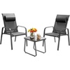 image:imageGiantex 3 Pieces Patio Bistro Set Patio Dining Set for 2 Stackable Patio Chairs with Adjustable Backrest Headrest Tempered Glass Coffee Table Outdoor Porch Yard Garden Furniture Gray