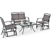 image:imageGiantex 4 PCS Outdoor Glider Chairs Set  Patio Furniture Set with Tempered Glass Table HeavyDuty Metal Frame Gliding Rocking Chair Conversation Set for Front Porch Yard Poolside 4 PCS Brown