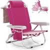 image:imageGiantex Backpack Beach Chair Foldable Camping Chair with 5 Adjustable Position Cup Holder Storage Pockets Straps Towel Rack Pillow Lay Flat Lawn Chair for Patio Outdoor Blue StripePink