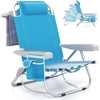 image:imageGiantex Backpack Beach Chair Foldable Camping Chair with 5 Adjustable Position Cup Holder Storage Pockets Straps Towel Rack Pillow Lay Flat Lawn Chair for Patio Outdoor Blue StripeSky Blue