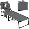 image:imageGiantex Face Down Tanning Chair Folding Beach Lounge Chair w 4Position Adjustable Backrest Outdoor Sunbathing Lounge Chair wFace Arm Holes amp Storage Pocket for Patio Deck Poolside 1 NavyGrey