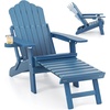 image:imageGiantex Folding Adirondack Chair AllWeather Lounge Chair with Adjustable Backrest Retractable Ottoman Cup Holder HIPS Fire Pit Chair for Lawn Pool Patio Porch 1 NavyNavy