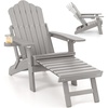 image:imageGiantex Folding Adirondack Chair AllWeather Lounge Chair with Adjustable Backrest Retractable Ottoman Cup Holder HIPS Fire Pit Chair for Lawn Pool Patio Porch 1 NavyGrey