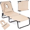 image:imageGiantex Folding Beach Tanning Chair Adjustable Face Down Patio Lounge Chair w 4Position Backrest Face Hole amp Removable Pillow Portable Sunbathing Chair for Poolside Yard Lawn 1Blue StripeSand
