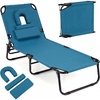 image:imageGiantex Folding Beach Tanning Chair Adjustable Face Down Patio Lounge Chair w 4Position Backrest Face Hole amp Removable Pillow Portable Sunbathing Chair for Poolside Yard Lawn 1Blue StripeSteel Blue