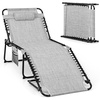 image:imageGiantex Lounge Chair Outdoor Folding Tanning Chair with 4 Adjustable Positions Removable Headrest Footrest Side Pocket Load 440 Lbs Portable Recliner for Lawn Yard Beach Sunbathing 1 GreyGrey