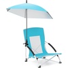 image:imageGiantex Low Folding Beach Chair with Detachable amp Adjustable Umbrella Carrying Bag Padded Armrests Mesh High Back Load 330 LBS AntiSlip Foot Pads Camping Chair for Picnic Lawn BlueBlue