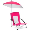image:imageGiantex Low Folding Beach Chair with Detachable amp Adjustable Umbrella Carrying Bag Padded Armrests Mesh High Back Load 330 LBS AntiSlip Foot Pads Camping Chair for Picnic Lawn BluePink
