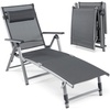 image:imageGiantex Outdoor Chaise Lounge Chair  Folding Lounge Chair w 8Level Adjustable Backrests Aluminum Frame Cozy Headrest Pillow Patio Recliner for Backyard Poolside Balcony 1 GrayGrey