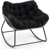 image:imageGiantex Outdoor Rocking Chair with Padded Cushion Oversized Papasan Chair PE Rattan Egg Rocker for Reading Front Porch Garden Patio Backyard 1BlackBlack