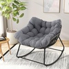 image:imageGiantex Outdoor Rocking Chair with Padded Cushion Oversized Papasan Chair PE Rattan Egg Rocker for Reading Front Porch Garden Patio Backyard 1BlackGrey