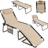image:imageGiantex Patio Lounge Chairs for Outside  Folding Tanning Chair wHeadrest 4 Adjustable Positions Side Pocket Outdoor Chaise Lounge for Camping Pool Sunbathing Beach Chair PinkBeige