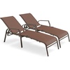 image:imageGiantex Set of 2 Outdoor Chaise Lounge Chair Patio Stackable Folding Lounger with 5Level Adjustable Backrest Steel Frame Outside Recliner for Poolside Backyard Sunbathing Chair 2 BrownBrown