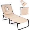 image:imageGiantex Tanning Chair 350lbs Adjustable Patio Lounge Chair wFace Hole Removable Pillows Carry Strap Folding Outdoor Chaise Lounge for Layout Beach Poolside Lawn 1 Stripe PinkBeige